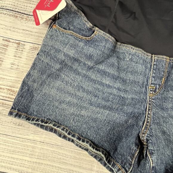 Isabel Maternity Denim Jean Shorts sz 14/32 Midi Short Crossover Panel 4"Inseam - Picture 3 of 10